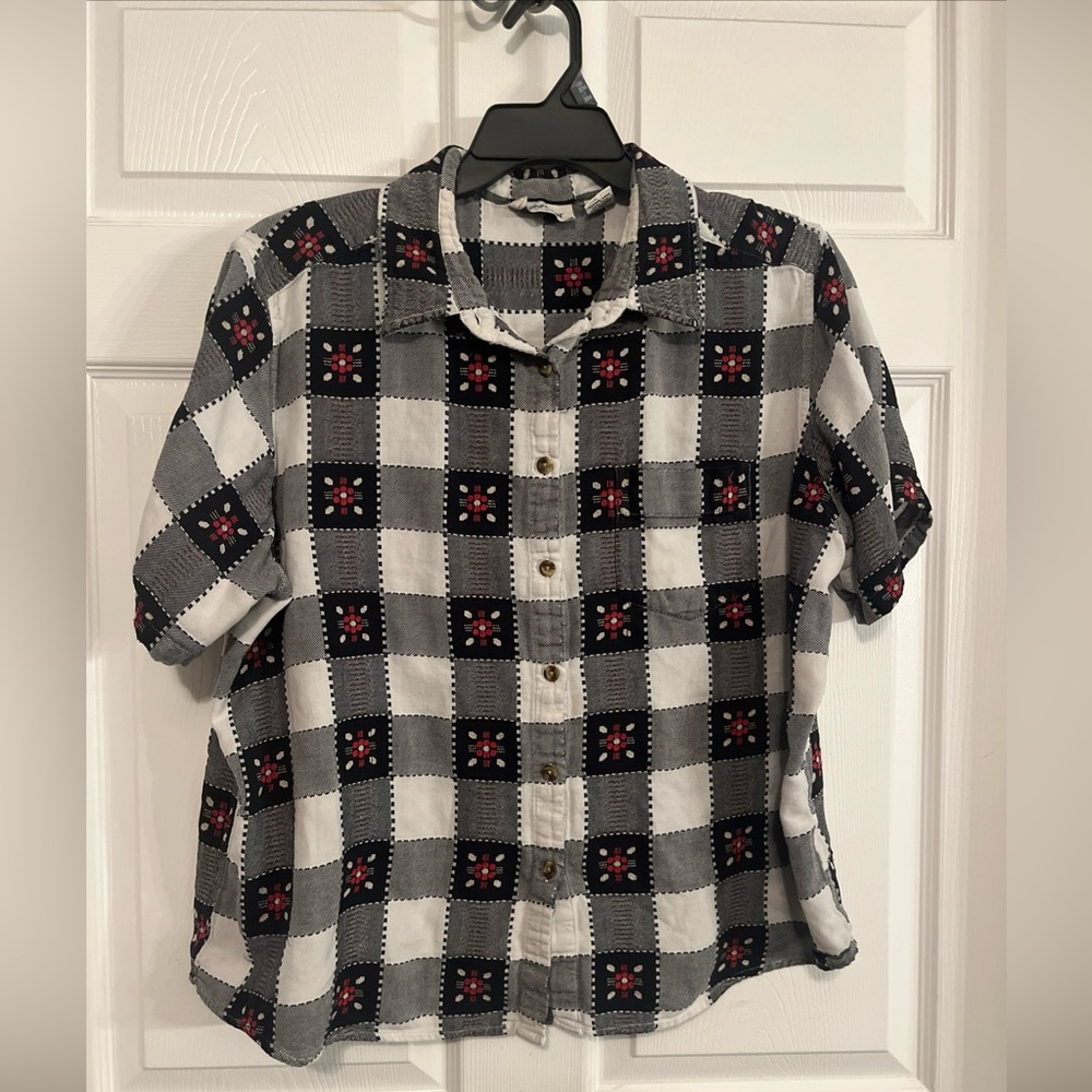krazy kat Black and White Plaid Shirt with Red Accent